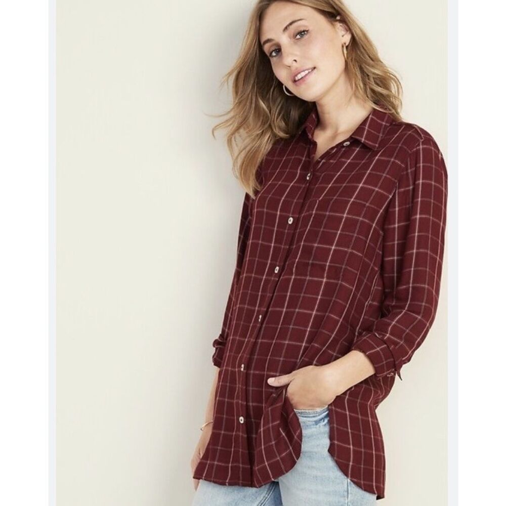 Old Navy Women's Plaid Drapey Flannel Tunic Shirt For Women Size 2xL